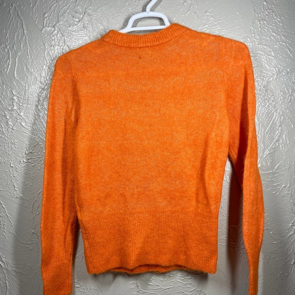 H&M Orange Crew Neck Alpaca Wool Blend Knit Ribbed Fuzzy Sweater Womens Sz XS - Picture 4 of 5